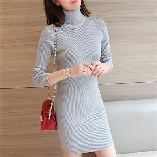 Autumn Women Bodycon Sheath Dress Sexy Knitted Cotton Long Sleeve 2019 Pure Casual Black Midi Dress