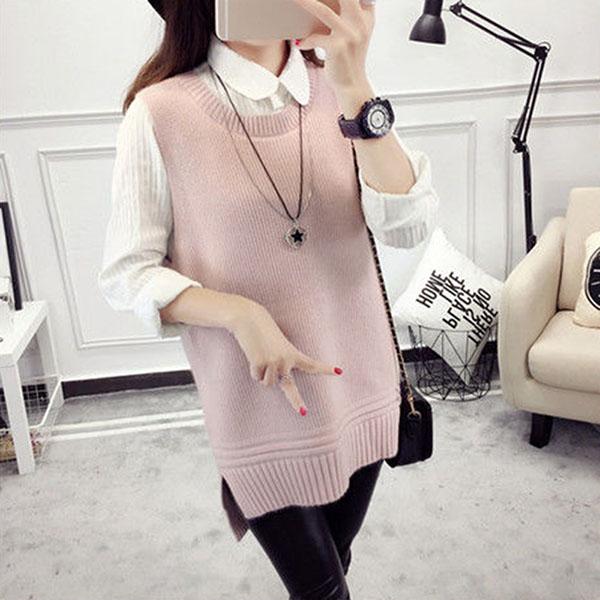 Spring and Autumn Knitted Loose Vest Skirt Round Neck Mid-length Casual Suspender Skirt Fashion Simple Female Vest Skirt
