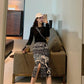 Fashion Slit Bag Hip Skirt Knitted Half-length Skirt Female Autumn and Winter Mid-length One-step Skirt Bag Hip Skirt Winter Skirt Tide