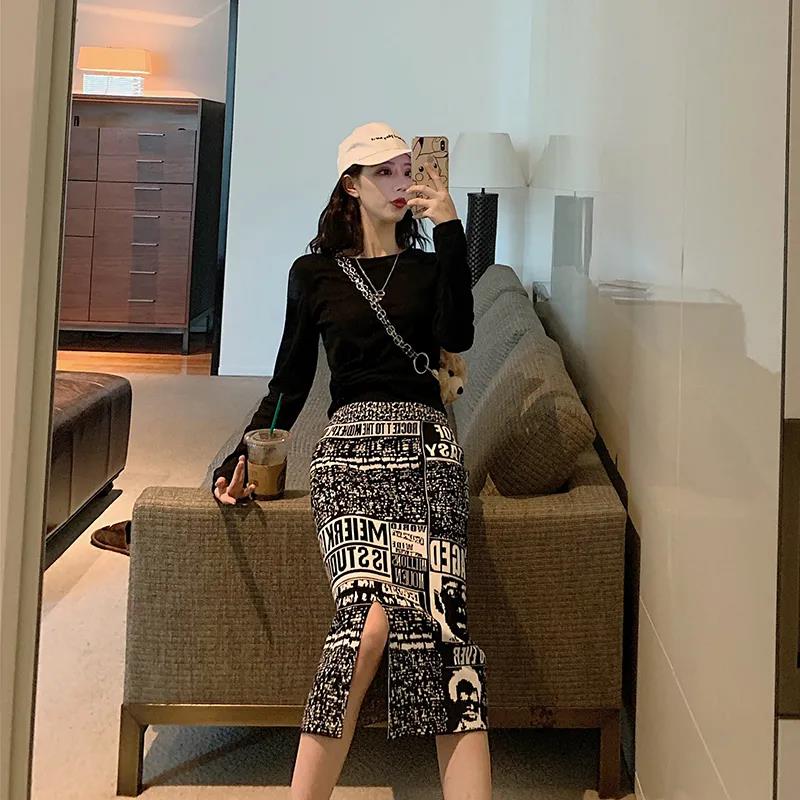 Fashion Slit Bag Hip Skirt Knitted Half-length Skirt Female Autumn and Winter Mid-length One-step Skirt Bag Hip Skirt Winter Skirt Tide
