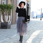 Y2k Skirt Skirts Womens Summer Black Pleated Skirt Solid Color Elastic High Waist A-line Skirts Irregular Mid-length Mesh Skirt