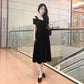 Sling Dress Women's V-neck Strapless Slim Slimming Waist Hepburn Style Black Dress Women's Strapless Elegant Black Dress