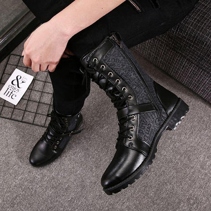 Fall Men's High Top Martin Leather Boots Teen Fashion Inner Height Increase Boots Korean Style Trendy Men's Military Boots