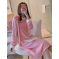 Women's Autumn Winter Flannel Thickened Pajamas Dresses Plus Size Loose Nightdress Simple Warm Homewear Solid Color Embroidered Nightdress