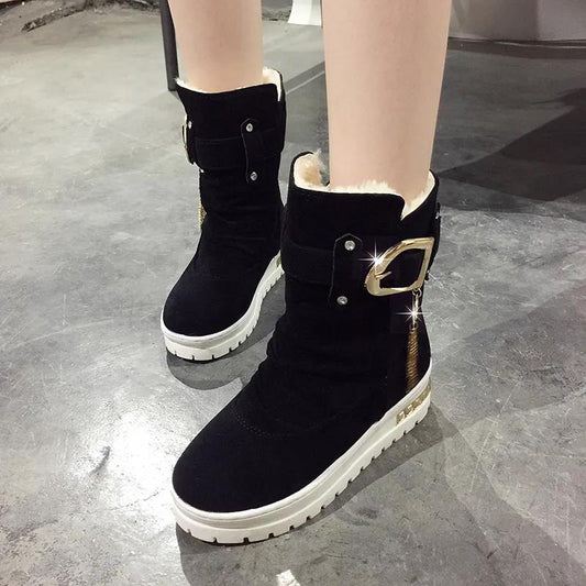 Winter Boots Plus Velvet Snow Boots Frosted Thick Warm Cotton Shoes Women's Boots Mid-tube Flat-bottom Women's Shoes