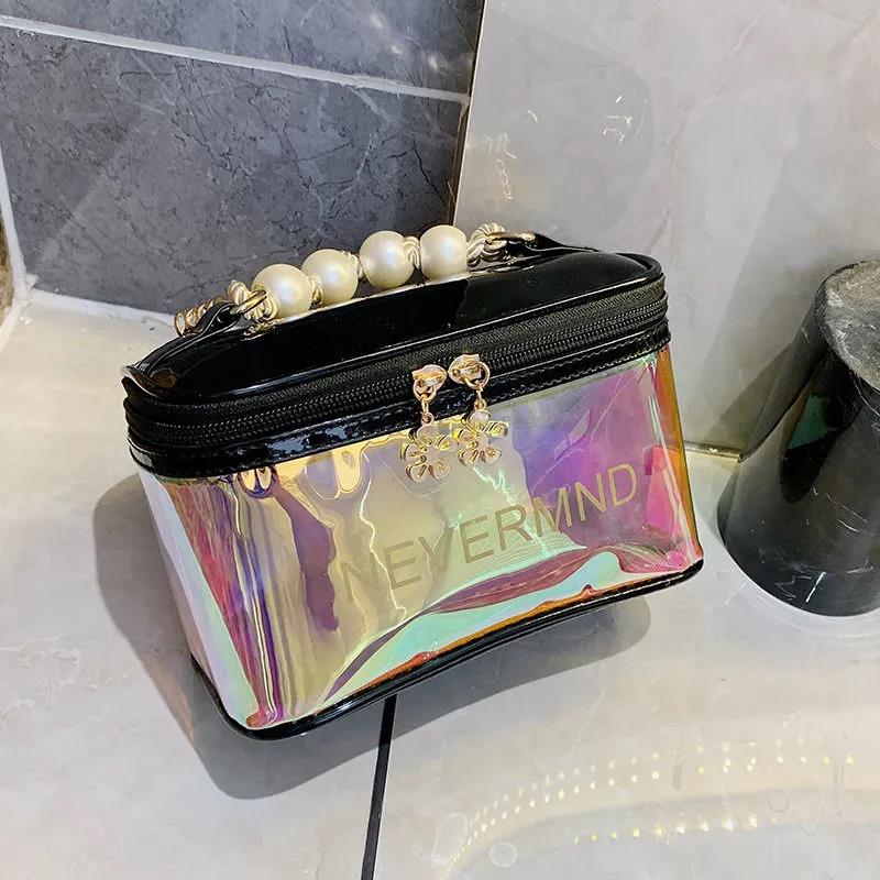 Cosmetic Bag PVC Pearl Handbag Women's Laser Pattern Gradient Color All-match Cosmetic Box