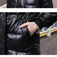 Winter Bright Face Ladies Long Padded Jacket with Hooded Stand-up Collar Slim Fit Thick Warm Down Padded Jacket Simple and Versatile Loose Warm Jacket