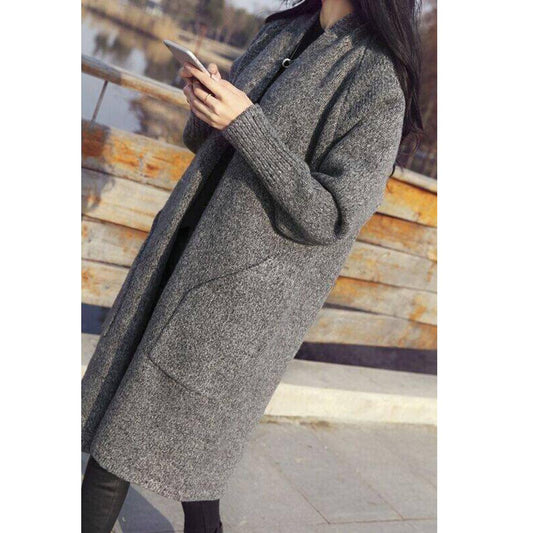 Fashion Sweater Women Winter Long Double Pocket Sweater Long Cardigan Lady's Knitted Jacket