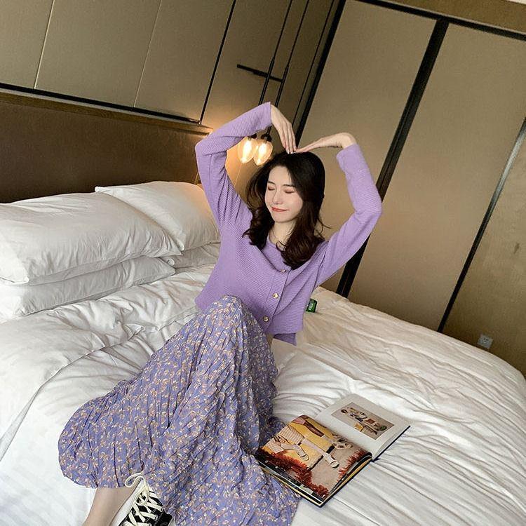 Long Skirt Summer Women's Korean Version of The Popular Elastic High Waist Floral Chiffon Skirt