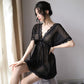 Plus Size Women's Sexy Mesh Nightdress Summer Transparent See-through Lace Suspenders Short-sleeves Two-wear Sexy Nightdress