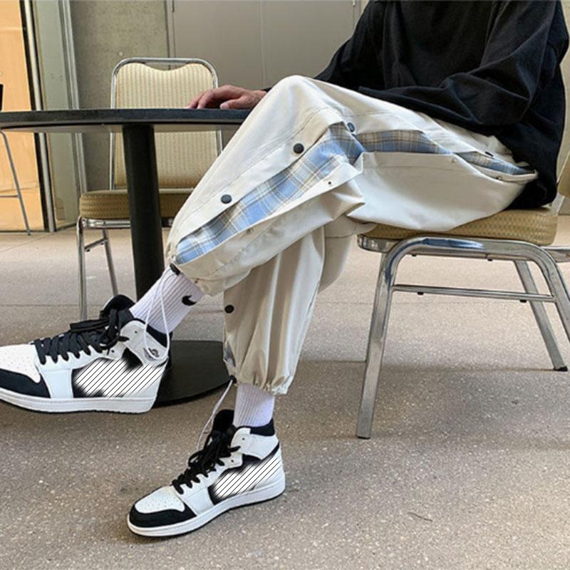Plaid Contrast Color Breasted Pants Men's Summer Thin Loose Sports Pants Ins Trendy Fat Man Large Size Casual Pants