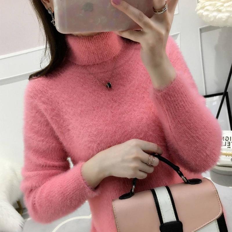 Pofulove furry comfortable mink velvet Korean version of the pullover top turtleneck sweater women