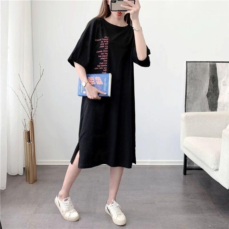 Cotton Simple Style Women's Summer Dress Short Sleeve Round Neck Solid Color Knee-length Daily Wear