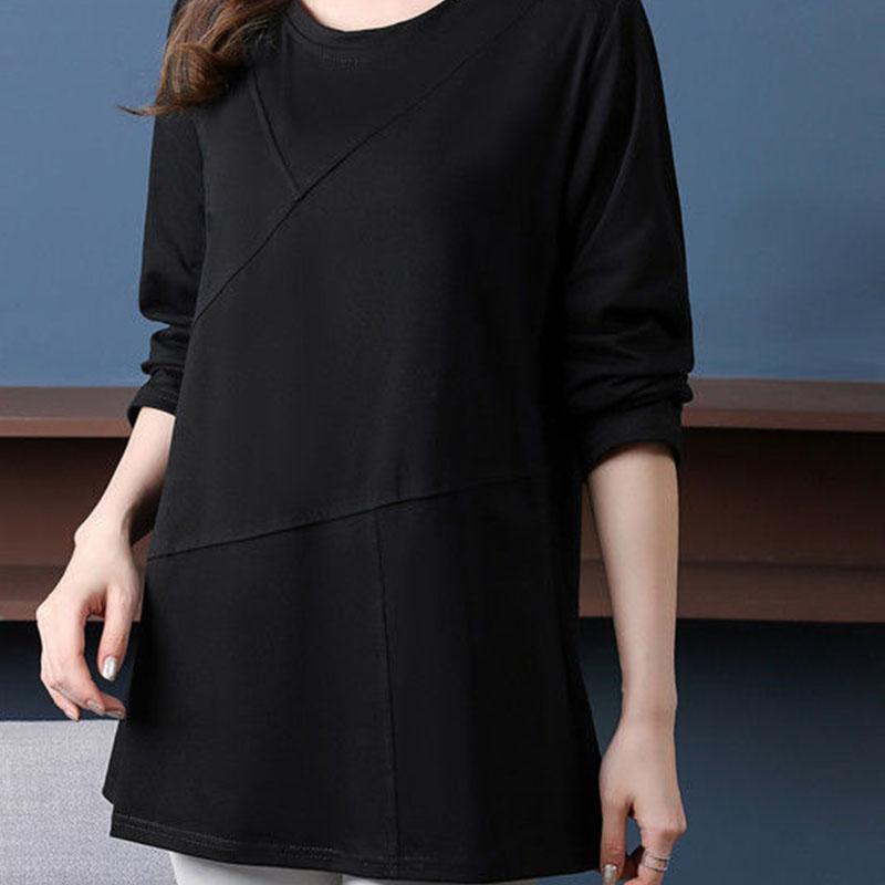 Spring Fall Long Sleeve Splicing T-Shirts Women Clothing Fashion Casual Plus Size Loose Tee Shirt Femme Tops Pullovers