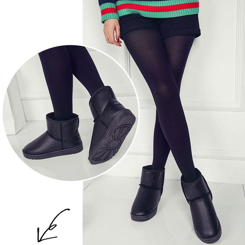 Women Snow Boots Pu Leather Ankle Boots Flat Bottom Waterproof Non-slip Plus Velvet Snow Boots Woman Shoes Large Size 36-40