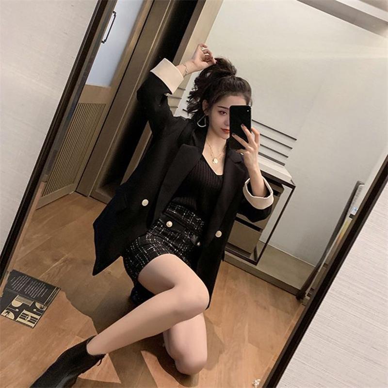 Korean Version   Pink Small Suit Jacket Women's Double-breasted Loose Casual Suit Spring  Autumn