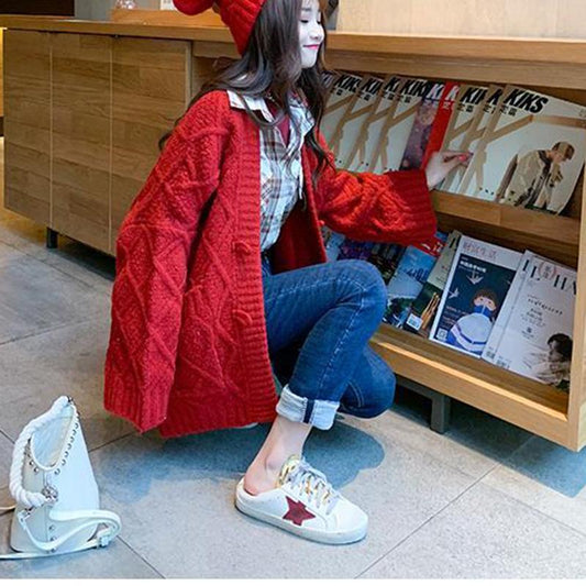 Autumn and Winter Sweater Cardigan Loose and Versatile Lazy Style Thick Knit Sweater Top