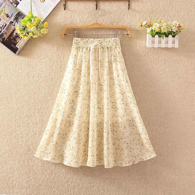 Floral Skirt Women's High Waist Mid-length Summer Fashion Casual Printed Chiffon Skirt