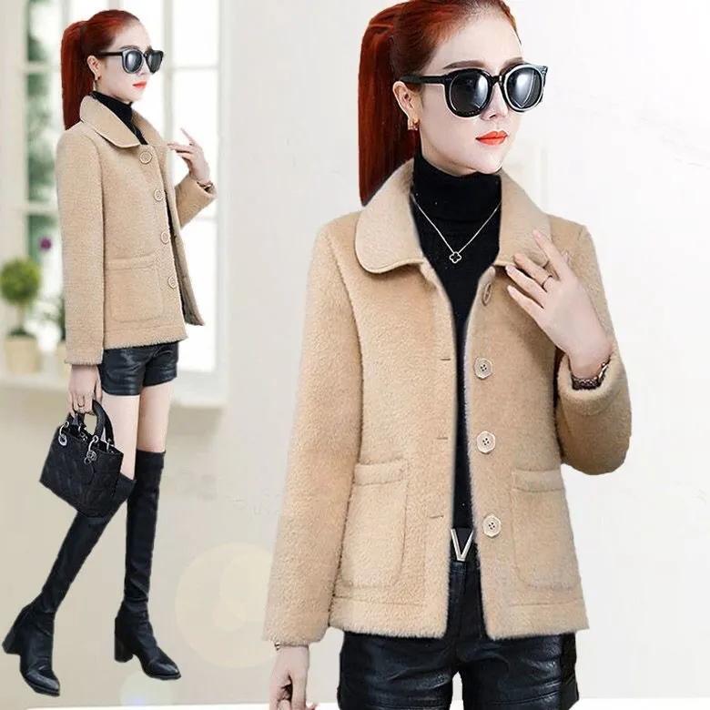 Short Faux Mink Velvet Coat Women's Lapel Fur Jacket Autumn and Winter Thickened Golden Mink Velvet Coat