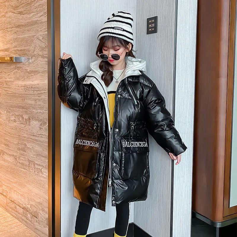 Girls' Cotton Clothes Mid-length Thicken Winter Warm Jacket Korean Style Down Coat Over The Knee Quilted Jacket