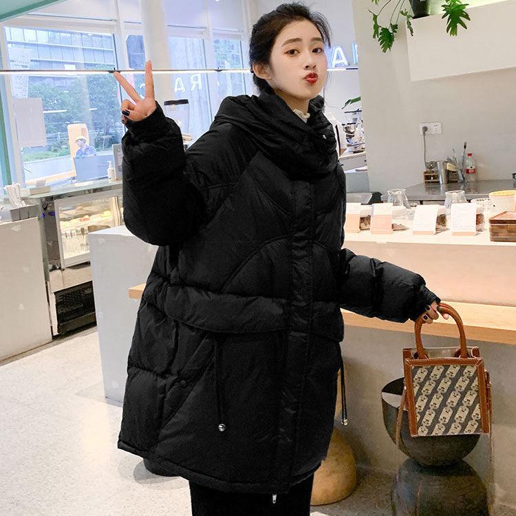 Mid-length Down Jacket Women's Winter Women's Hooded Stand-up Collar Loose Thick Bread Coat Jacket Winter Warmth Thick Cotton Jacket