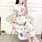 Plus Size Long Dress Ink Painting Print Short Sleeve Dress Casual Comfort Cotton Dresses Summer
