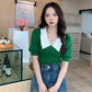 French Doll Collar Knitted Sweater Women's Design Sense Niche Korean Version Slim Short Puff Sleeve Top Trendy