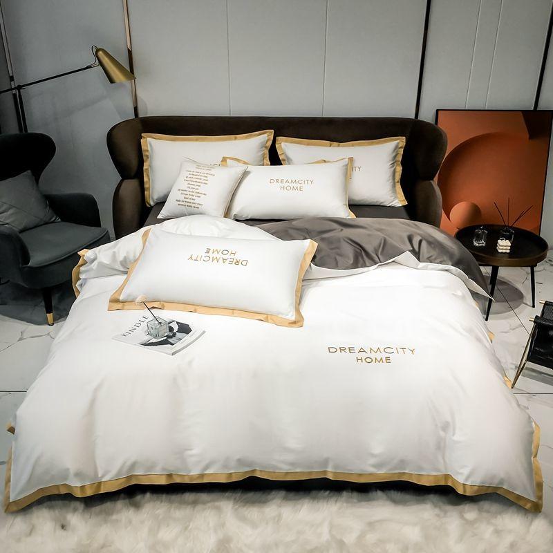 Pure Cotton Four-piece Full Cotton Duvet Cover Quilt Cover Bed Linen Embroidered Color Matching Bedding