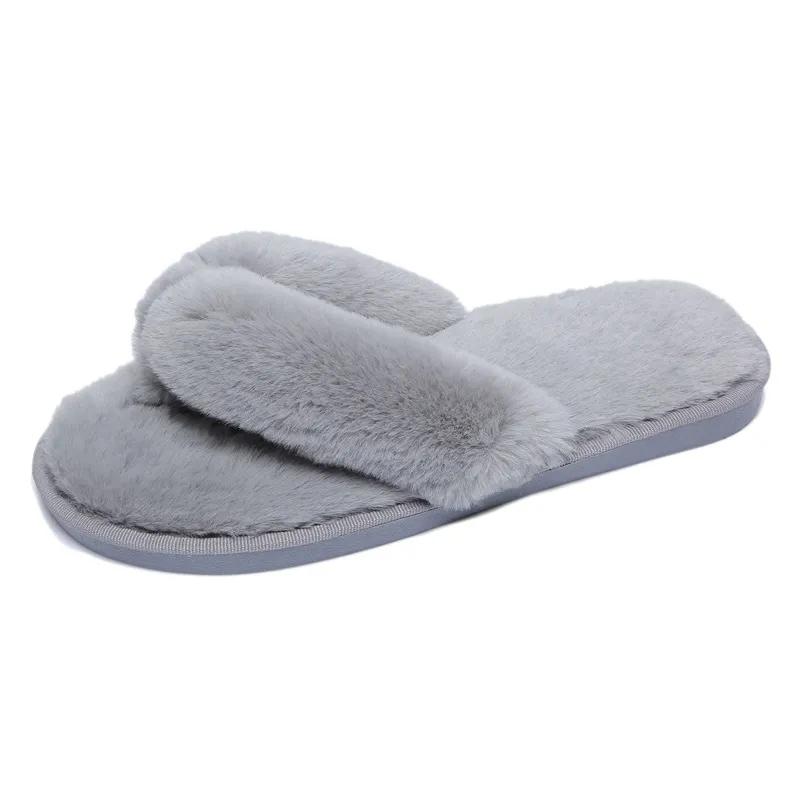 Warm Fluffy Slippers Women Cozy Faux Fur Cross Indoor Floor Slides Flat Soft Furry Shoes Ladies Female Celebrities Flip Flops