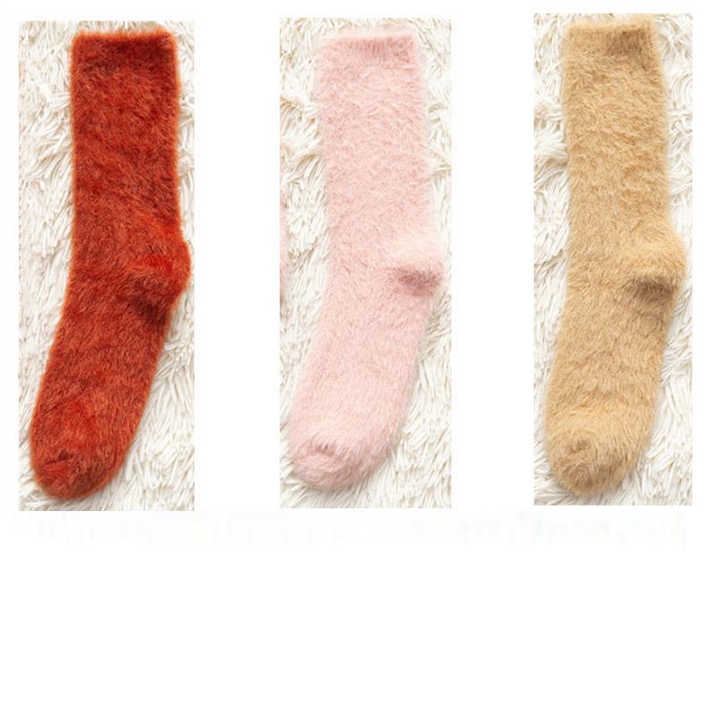 Three Pairs of Mink Fleece Socks Autumn and Winter Plus Fleece Thick Warm Floor Socks Women's Coral Fleece Home Sleep Socks