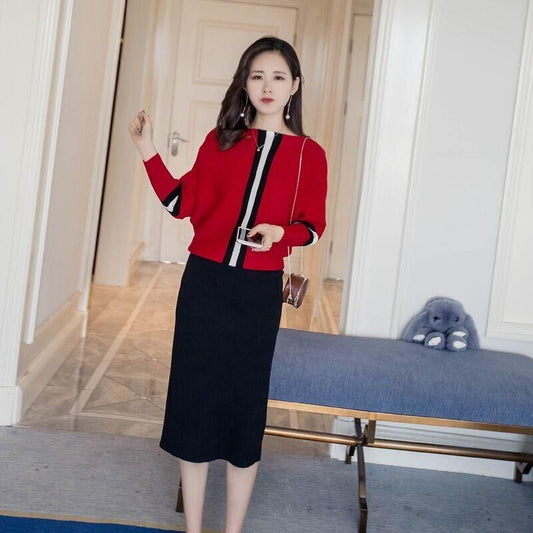 Autumn and Winter Loose Knitted Sweater Women Round Neck Pullover Bat Shirt Bottoming Long-sleeved Short Blouse