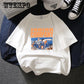 Fashion Plus Size Women T-shirt Cartoon Pattern Print Funny T-Shirt Women O-Neck Short Sleeve