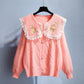 Peter Pan Collar Embroidered Sweater Cardigan Jacket Women's Autumn Korean Lace Large Collar Knit Sweater
