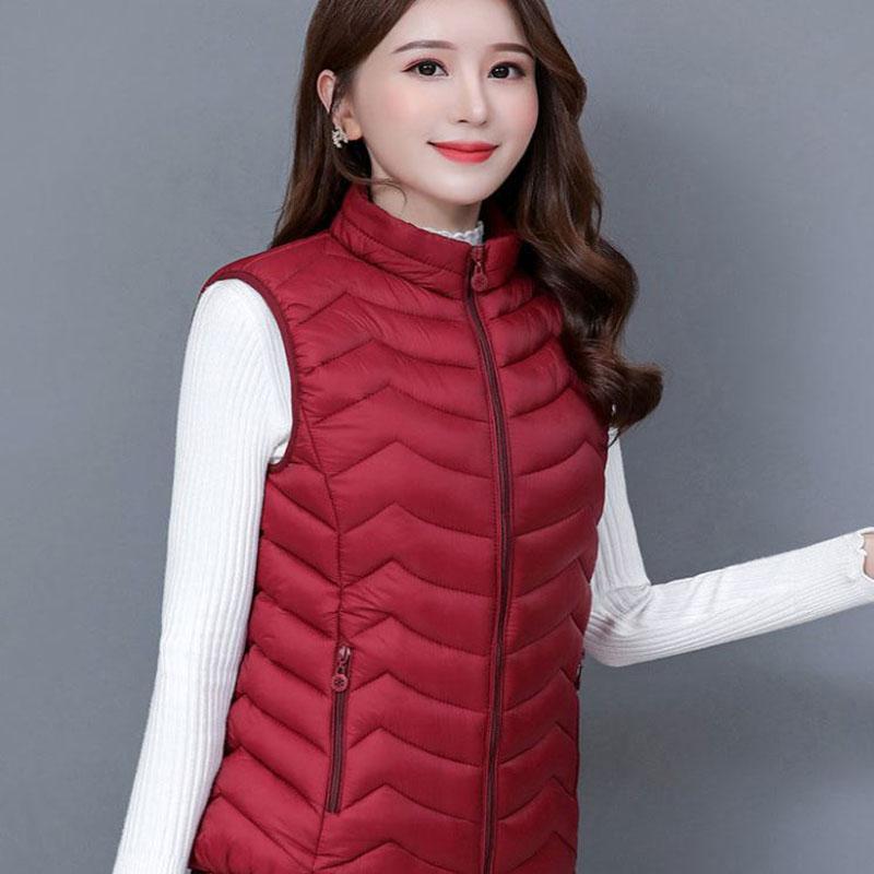 Winter Down Cotton Lightweight Slim Sleeveless Jacket Women's Short Thickened Warm Stand Collar Jacket