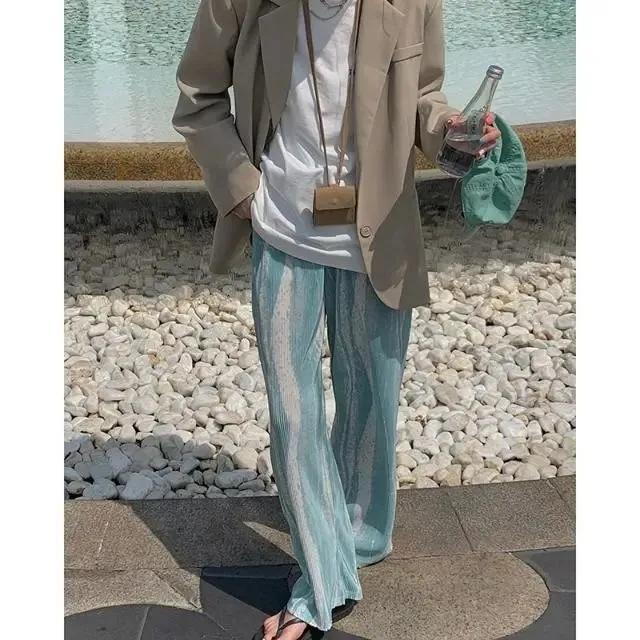 Tie-dye Print Wide-leg Pants Women's Summer Loose Straight Thin Casual Trousers High Waist Slim Drape Pants