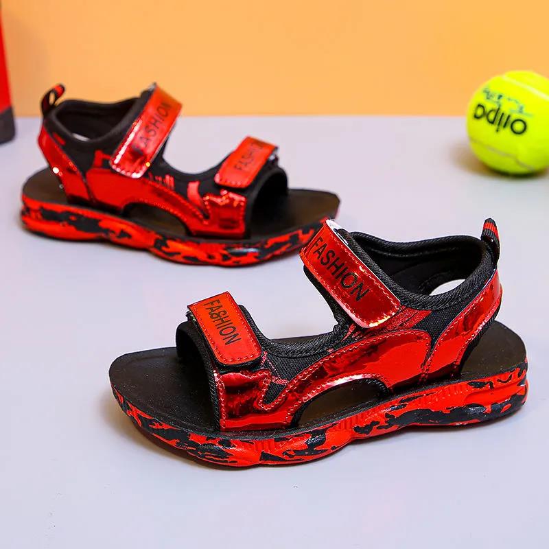 Summer Leisure Sandals Boys and Girls Fashion All-match Non-slip Black and Red Striped Student Sandals