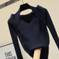 Autumn Slim V-neck Pullover Sweater Feminine Halter Neck Off-shoulder Knit Sweater Top Stretch Knitwear jumper
