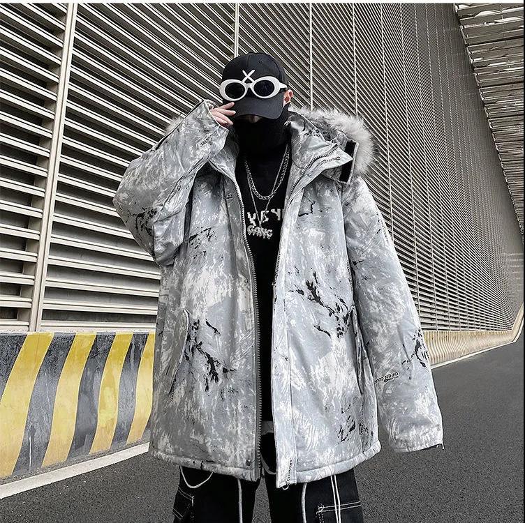 Winter Mid-length Down Jacket Thickened Warmth Tie-dye Jacket Suitable for Young Men or Students