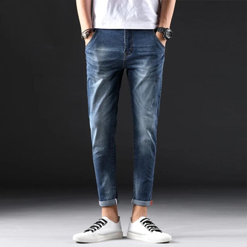 Men's Casual Jeans Korean Style Trendy Slim Straight-leg Pants Men's Spring/Summer Denim Long Trousers Basic Steetwear Pants Male Elastic Bottoms