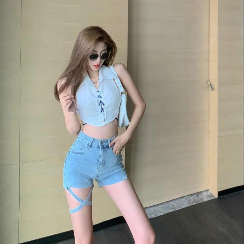 Summer Hong Kong Taste Design Denim Shorts Female Girl Sexy Leggings Ins Slimming Straight Wild