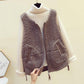 Autumn and Winter Casual Sleeveless Cardigan Short Lamb Hair Vest Solid Color Pocket Waistcoat