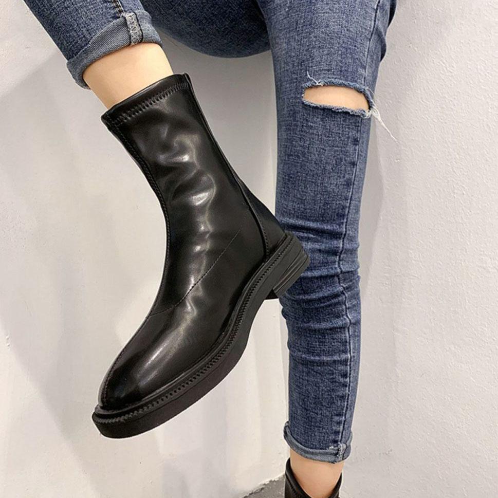 Women's Autumn Streetwear Short Single Boots Spring Plus Size Thick Heel Solid Color Martin Boots