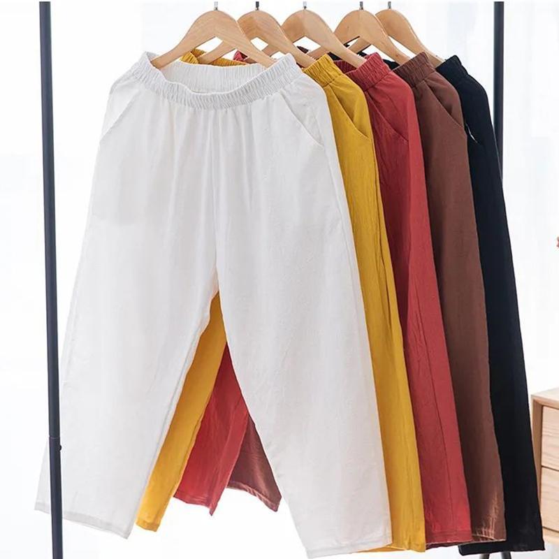Pure Cotton Women's Trousers Summer Thin Section Loose Leisure Plus Size Cropped Pants
