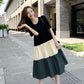 Dress Stitching Contrast Color Skirt Women's Loose Dress Round Neck Short-sleeved Large Skirt Casual Dress Fabric Light and Breathable Sweat-absorbent