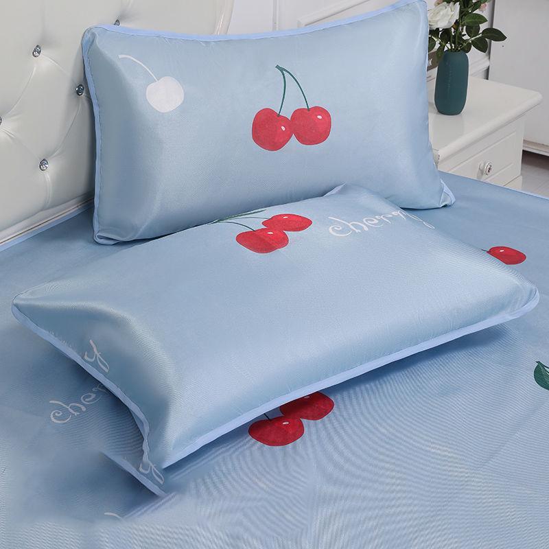 A Pair of Ice Silk Pillowcases Simple Patterned Style Summer Cute Tencel Cool Pillow Core Set Can Be Washed