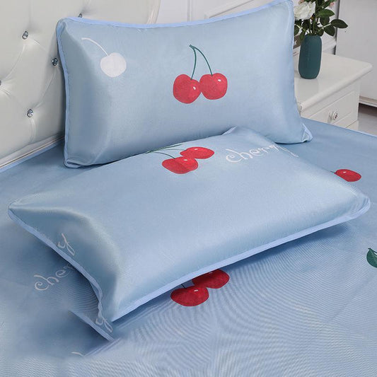 A Pair of Ice Silk Pillowcases Simple Patterned Style Summer Cute Tencel Cool Pillow Core Set Can Be Washed