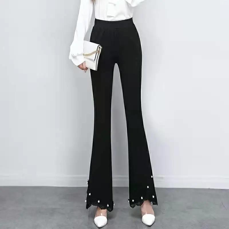 Slim Pants Women's High Waist Slimming Drape Beaded Black Slim Casual Trousers Spring Korean Fashion