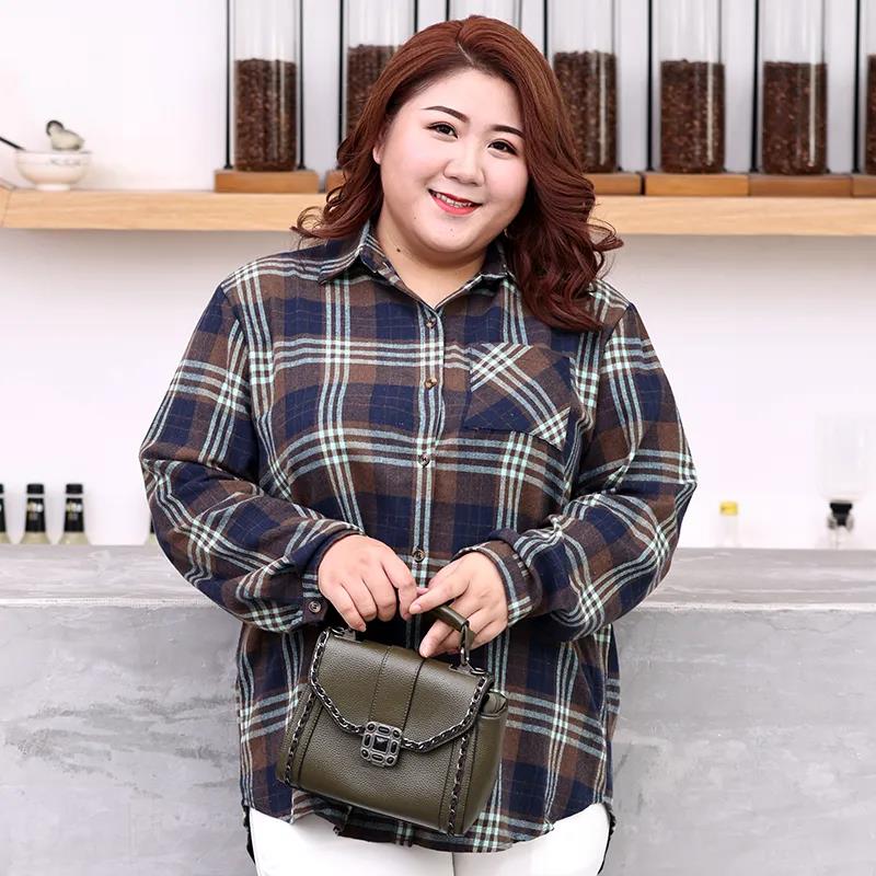 Large Size 150kg Wearable Pink Plaid Shirt Women Loose Brushed Shirt Casual Lapel Long Sleeve blouses