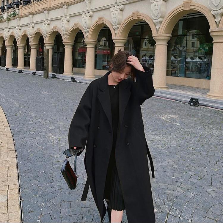 Quilted Thick Woolen Coat Women Mid-length Korean Loose Winter Hepburn Style Woolen Coat