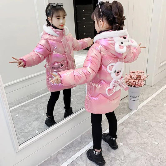 Girls' Winter Coat Thicken Plus Velvet Cotton Jacket Little Girl Warm and Windproof Quilted Jacket